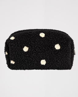 Flauschige Kosmetiktasche in Schwarz mit Punkten
