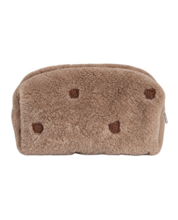 Flauschige Kosmetiktasche in Beige mit Punkten