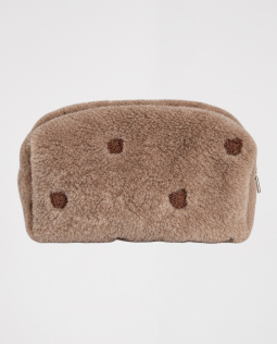 Flauschige Kosmetiktasche in Beige mit Punkten
