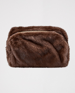 Flauschige Kosmetiktasche in Dunkelbraun