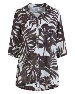 Longbluse in Braun mit Blätterdruck
