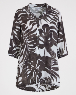 Longbluse in Braun mit Blätterdruck
