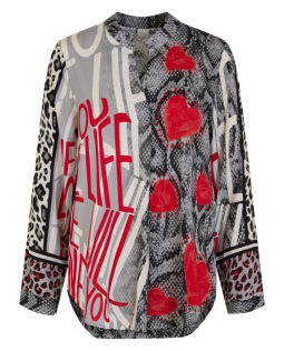 Stehkragenbluse mit Snakeprint