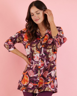Longbluse in Bordeaux mit Kreisdruck