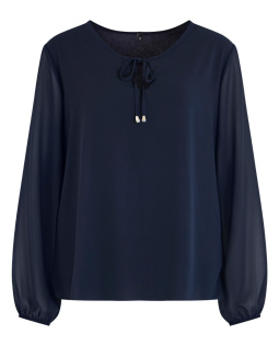Chiffon Bluse in Dunkelblau mit Zierband