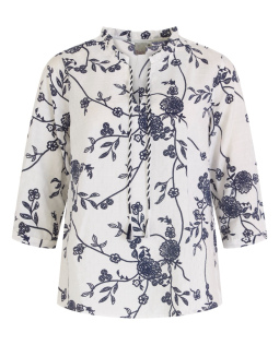 Jacquard Bluse mit Blumen-Print in Marine