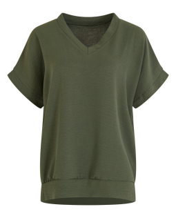 Fließende Bluse in Khaki mit V-Ausschnitt