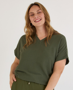 Fließende Bluse in Khaki mit V-Ausschnitt