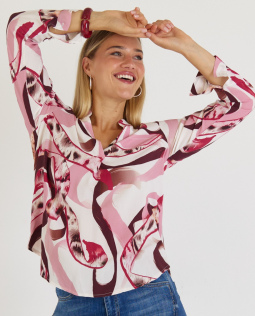 Stehkragen Bluse in Beere mit Leodesign