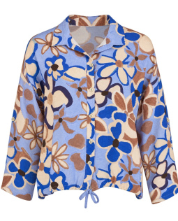 Blaue Hemdkragenbluse mit Blumendruck