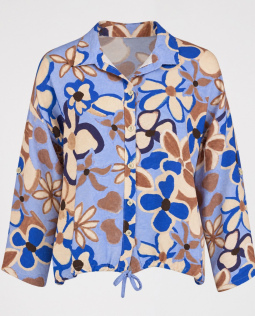 Blaue Hemdkragenbluse mit Blumendruck
