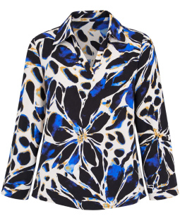 Viskose Bluse in Blau mit Blumendruck