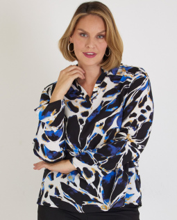 Viskose Bluse in Blau mit Blumendruck