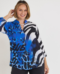 Viskose Bluse mit Stehkragen in Blau