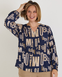 Viskose Bluse in Blau mit Buchstabendruck