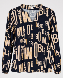 Viskose Bluse in Blau mit Buchstabendruck