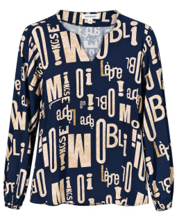 Viskose Bluse in Blau mit Buchstabendruck