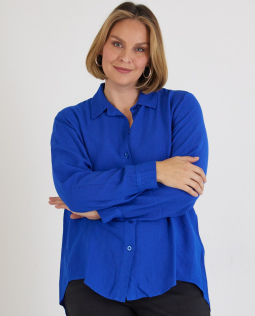 Lange Hemdkragenbluse in Blau