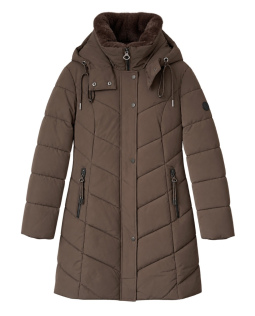 Braune Kapuzen Steppjacke mit Fellkragen