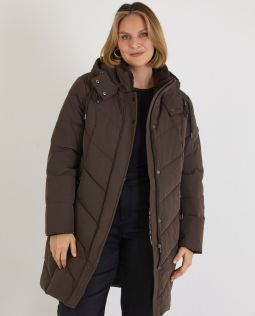 Braune Kapuzen Steppjacke mit Fellkragen