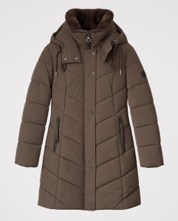 Braune Kapuzen Steppjacke mit Fellkragen