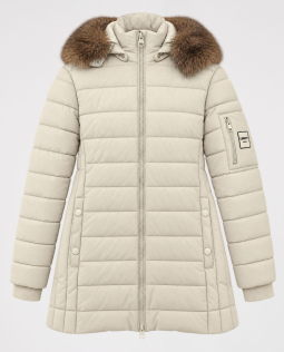 Steppjacke in Creme mit Fellkapuze
