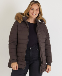 Steppjacke in Braun mit Fellkapuze
