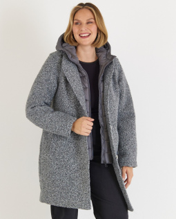 Bouclé Mantel mit herausnehmbarem Kapuzeneinsatz