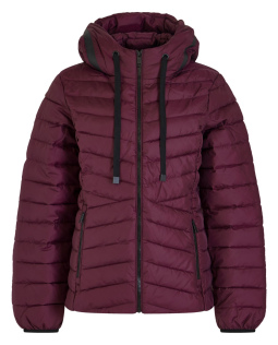 Kurze leichte Steppjacke in Beige mit Reißverschluss und Kapuze.