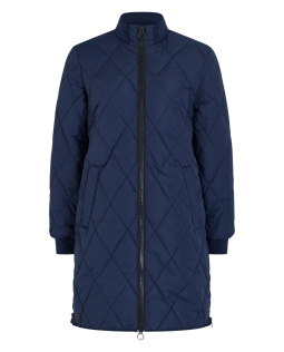 Lange Steppjacke in Blau mit Stehkragen
