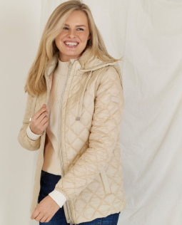 2-In-1 Steppjacke / Weste mit Kapuze in Beige