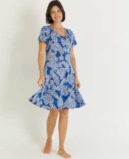 Fließendes Kleid mit Blätterdruck