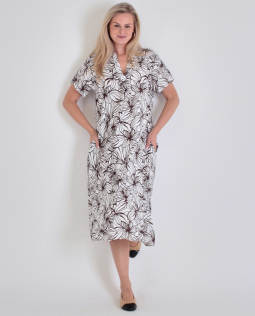 Langes Kleid mit Blumendruck in Braun