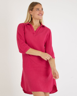 Musselin Kleid in Beere mit Taschen