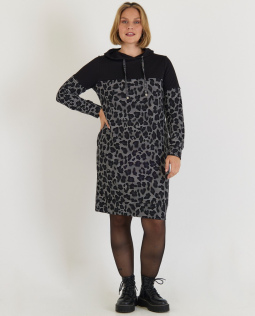 Hoodie Kleid in Schwarz mit Leodruck