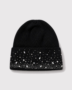 Strickmütze mit Strass in Schwarz