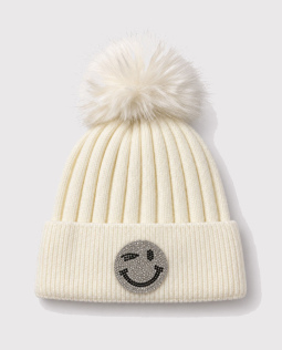 Strickmütze mit Bommel in Creme
