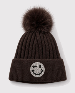 Strickmütze mit Bommel in Braun