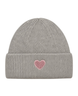 Beanie Mütze in Grau mit Herz 