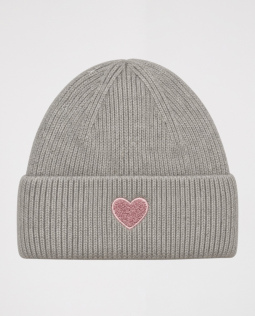 Beanie Mütze in Grau mit Herz 