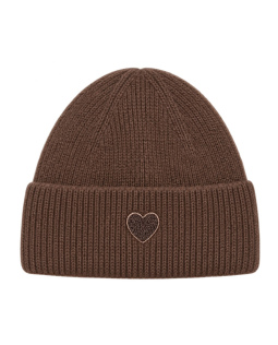 Beanie Mütze in Braun mit Herz 