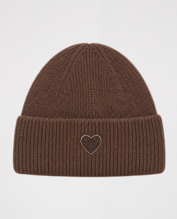 Beanie Mütze in Braun mit Herz 