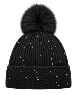 Bommelmütze in Schwarz mit Pailletten 
