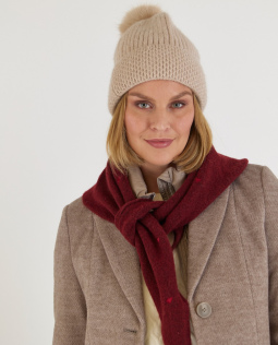 Bommelmütze in Beige mit Pailletten 
