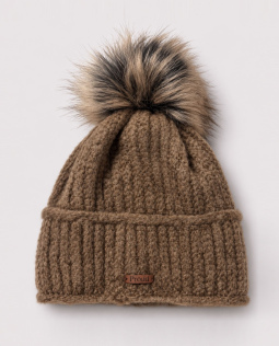 Strickmütze in Braun mit Bommel