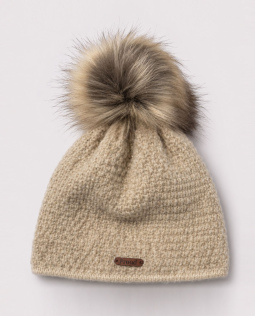 Bommelmütze in Beige mit Glitzer