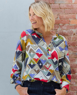 Lange Viskose Bluse mit Print