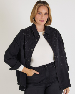 Jeanshemd in Schwarz mit Strass