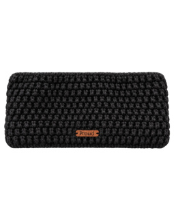 Strickstirnband mit „Proud“-Label in Schwarz