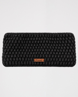 Strickstirnband mit „Proud“-Label in Schwarz